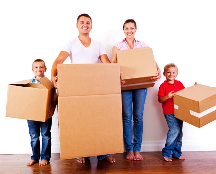 Boxes and furniture prepared for safe transport in a removal van