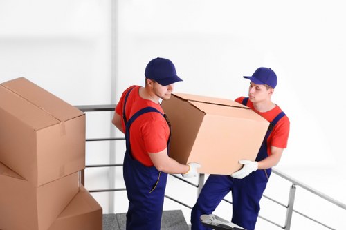 Boxes and household items prepared for local storage in Greenwich