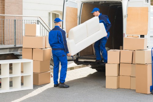 Flat removals team planning access in Greenwich apartment block